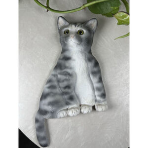 GRAY CAT DOOR SITTER RESIN GREEN EYES CBC 1991 LONG HAIRED CAT LOVER VINTAGE